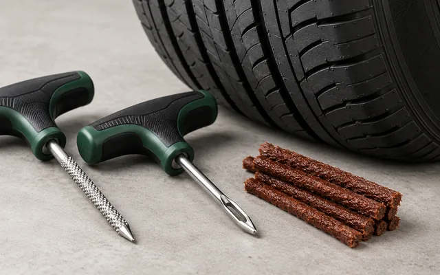 Detalhe do kit de refis para conserto externo de pneus