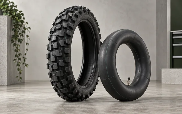 Pneu de motocicleta trail e câmara de ar reforçada
