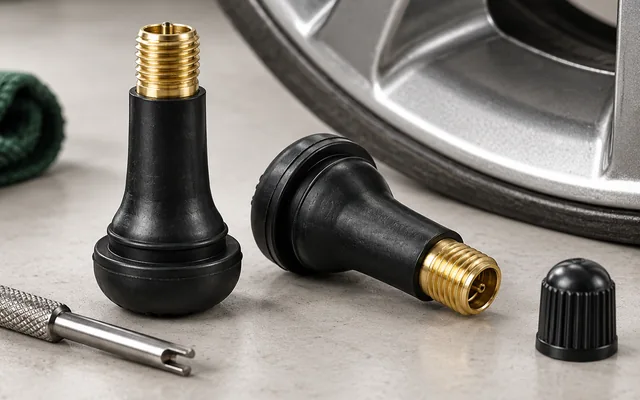 Detalhe de válvula de ar para manutenção de pneu de scooter